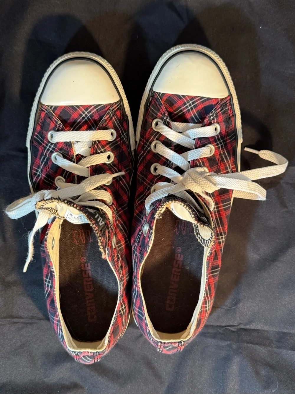 Converse Red & Black Plaid Low Top Sneakers - Picture 6 of 8